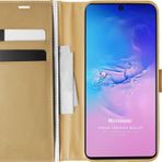Microsonic Samsung Galaxy A91 Delux Leather Wallet Gold Cep Telefonu Kılıf