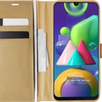 Microsonic Samsung Galaxy M21 Delux Leather Wallet Gold Cep Telefonu Kılıfı