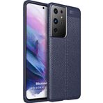Microsonic Samsung Galaxy S21 Ultra Deri Dokulu Silikon Lacivert Cep Telefonu Kılıfı