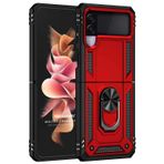 Microsonic Samsung Galaxy Z Flip 3 için Kılıf Military Ring Holder Kırmızı [Galaxy Z Flip 3 ile Uyumlu Kılıf - Kırmızı]