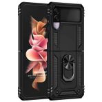 Microsonic Samsung Galaxy Z Flip 3 için Kılıf Military Ring Holder Siyah [Galaxy Z Flip 3 ile Uyumlu Kılıf - Siyah]