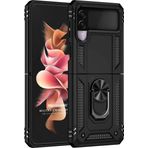 Microsonic Samsung Galaxy Z Flip 3 Military Ring Holder Siyah Cep Telefonu Kılıfı