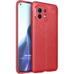 Microsonic Xiaomi Mi 11 Deri Dokulu Silikon Kırmızı Kılıf
