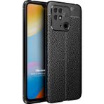 Microsonic Xiaomi Poco C40 Deri Dokulu Silikon Siyah Siyah Kılıf