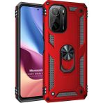 Microsonic Xiaomi Poco F3 Military Ring Holder Kırmızı Kılıf