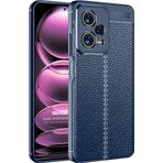 Microsonic Xiaomi Redmi Note 12 Deri Dokulu Silikon Lacivert Cep Telefonu Kılıfı