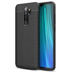 Microsonic Xiaomi Redmi Note 8 Pro Deri Dokulu Silikon Siyah Cep Telefonu Kılıfı