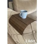 MicroWood Koyu Kahve Koltuk Tepsisi 2 Adet Yan Sehpa Huş Ağacı 29x43 cm Ortasabit 16,5 cm Amerikan Servisi