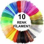 Microzey 3D Kalem Yazıcı Için 10 Renk 100 Metre (10X10 Metre) Pla Filament - Renkli