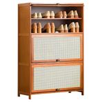 Mid Century Modern 6 Katmanlı Rattan Ayakkabı Dolabı Bambu Depolama En Koridor Yatak Odası için Yerden Tasarruf Serbest Ayakta Ayakkabı Rafı Açılır Kapılar 80 cm Doğal