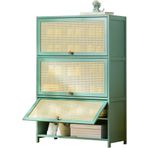 Mid Century Modern Bambu Ayakkabı Dolabı En Koridor Yatak Odası için 6 Katlı Yerden Tasarruflu Ayaklı Ayaklı Ayakkabı Rafı Açılır Kapılı (Yeşil)