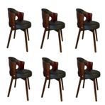 Mid Century Modern Döner Yemek Sandalyesi 6'lı Set Kollu Yeşil Suni Deri Vintage Masif Ahşap Ayaklar Bakımı Kolay ve Şık Yemek Odası Mobilyaları