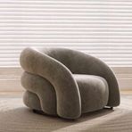 Mid Century Modern Flanel Kumaş Vurgulu Sandalye Oturma Odası Yatak Odası Daire için Rahat Döşemeli Koltuk Gri Varil Sandalye
