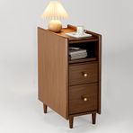 Mid Century Modern Komodin, Masif Ahşap Ayaklı Minimalist Komodin & Açık Depolama Rafı, Kolay Montaj, Kütük Rengi (25x41x51CM) - Pratik Yan Sehpa