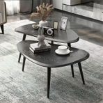 Mid Century Modern Küçük Oval Sehpa, İç içe Tablalı Orta Sehpa, Oturma Odası Ev Ofis Kahve Dükkanı için Orta Sehpa Siyah (L+Y) Boyut