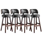 Mid Century Modern PU Deri Bar Tabureleri Döşemeli Tezgah Yüksekliği Sandalyeler Mutfak Ada için Sırtlı 4'lü Set 65 cm Uzun Siyah Bar Tabureleri Yemek Odası için