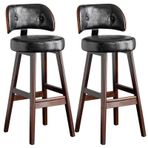 Mid Century Modern PU Deri Bar Tabureleri Döşemeli Tezgah Yüksekliği Sırtlı Sandalyeler Siyah Mutfak Ada Oturma (65 cm Yükseklik 1 Adet)