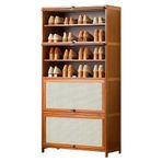 Mid Century Modern Rattan Ayakkabı Dolabı Açılır Kapılı Doğal Bambu Serbest Ayakta Ayakkabı Rafı En Koridor Yatak Odası için Yerden Tasarruf Depolama Çözümü (8 Katlı 80 cm Doğa)