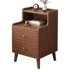 Mid Century Modern Uzun Komodin Vintage Komodin Saklama Çekmeceli ve Açık Ahşap Raflı Yükseltilmiş Ceviz Gece Standı Yatak Odası Yurt Oturma Odası için - 30 cm