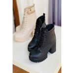 Mida Shoes 510 Siyah Deri Bağcıklı Kadın Bot