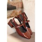 Mida Shoes Mary Jane Bordo Rugan Bilekli Kısa Topuklu Kadın Topuklu Ayakkabı