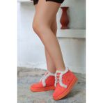 Mida Shoes Simya Turuncu Süet Bağıcıklı Kürklü Kadın Bot
