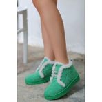 Mida Shoes Simya Yeşil Süet Bağıcıklı Kürklü Kadın Bot