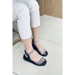 Mida Shoes Y410 Siyah Deri Taşlı Dolgu Topuk Kadın Sandalet