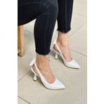 Mida Shoes Y434 Beyaz Deri Önü Kapalı Kadın Topuklu Ayakkabı