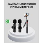 Midas Toptan Home Kablosuz Çift Yaka Mikrofonu ve Tripodlu Selfie Çubuğu Içerik Üretici Seti - Çok Renkli