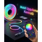 MidasTech Akıllı Rgb LED Neon Şerit Işık 3m USB Bağlantılı Uzaktan Kumanda ve Mobil Uygulama Kontrolü - Çok Renkli