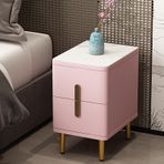 MidCentury Modern Komodin Pembe Başucu Masası Beyaz Taş Üst ve 2 Çekmeceli Şık Komidin Oturma Odası için 30 cm/11,8 inç