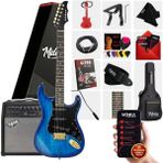 Midex GLC-40BL-50AMP Elektro Gitar Seti 50 Watt Şarjlı Bt Amfi Full Set - Mavi