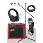 Midex MGA-25RD-PAK Elektro Gitar Amfisi 25 Watt USB Bluetooth ve Şarjlı (Amfi Mikrofon Stand Kulaklık Jack Kablo)