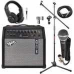 Midex Mga-50-Pak Elektro Gitar Amfisi 50 Watt USB Bluetooth Şarjlı 4 Girişli (Mikrofon Kulaklık Stand Kablo) - Mat Siyah