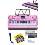 Midex PS-1500PK Başlangıç İçin 61 Tuşlu Org Pembe Renk Notalık Adaptör Mikrofon