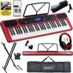 Midex PS-5200RD-HSS Pro Org 61 LED Işıklı Tuş Hassasiyetli Bluetooth Midi Kulaklık Stand Sustain - Kırmızı