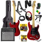 Midex RPH-40RD-50AMP 50W Şarjlı BT Amfili Elektro Gitar Seti HSH Manyetik Maple Klavye