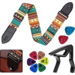 Midex SR-11GRN-PAK Desenli Gitar Omuz Askısı Metal Capo + 2 Pena Kutusu 6 pena - Renkli