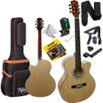 Midex XC-200CR Kaliteli Akustik Gitar Seti 40 İnç 4/4 Yetişkin Full Set - Krem Rengi