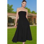 Midi Boy A Kesim Straplez Abiye Elbise Polyester Elastan Dokuma Kumaş Modern Stil Zarifane Tasarım - Siyah - 42