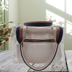 Midi Kilim Desen Triplet Tote Bag, Yazlık Kadın Omuz Çantası - Bej