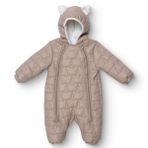 Midimod Erkek Bebek Astronot Tulum Hayvan Baskılı Fermuarlı Kapüşonlu Long Sleeve Patikli - Açık Kahverengi