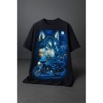 Midnight Alpha – Kurt ve Motor Temalı Oversize Tişört - 2XL - Siyah