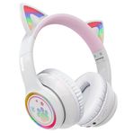 MIDOLA Oyun Bluetooth 5.0 Kablosuz Kedi Kulak Kulaklığı Kulak Üstü Led Işık Katlanabilir Müzik Kulaklığı Aux 3,5 mm (dahili) Mikrofon Yetişkinler ve Çocuklar için Kız Erkek Oyun Pedi Dizüstü