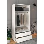 Midoser 90 cm Mat Beyaz 2 Kapılı 2 Çekmeceli Elbise Dolabı Gardrop