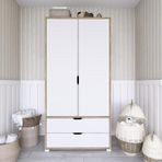 Midoser Duru 90 cm Açık Ceviz-Beyaz 2 Kapılı 2 Çekmeceli Elbise Dolabı