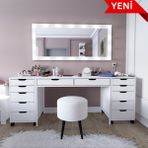 Midoser Duru Beyaz Suntalam Country Tasarım Makyaj Masası Seti 200x55x77 cm Şık Model