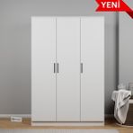 Midoser Kardelen Serisi 120 cm Mat Beyaz 3 Kapılı 5 Raflı Elbise Dolabı