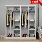 Midoser Kardelen Serisi Mat Beyaz 4 Kapılı 8 Raflı Elbise Dolabı